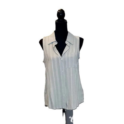 Blue B Collection Sleeveless Button Down Blouse Mint Green Striped High Low