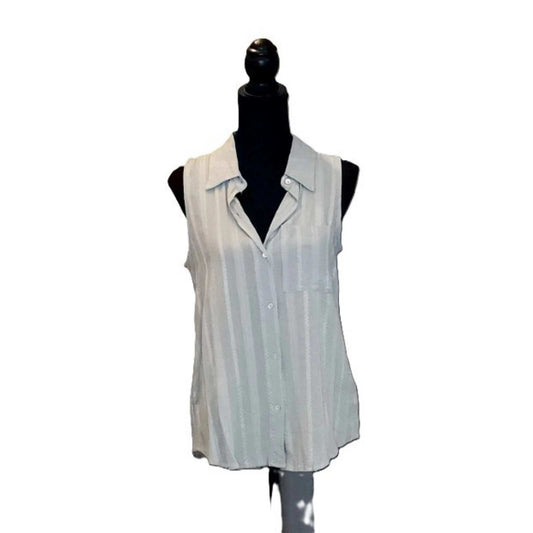 Blue B Collection Sleeveless Button Down Blouse Mint Green Striped High Low