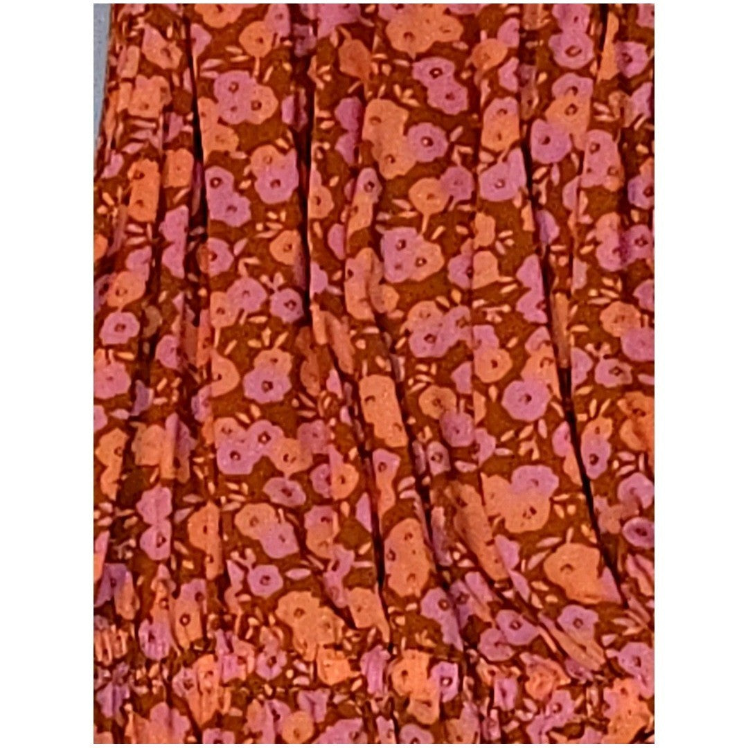 Floral One Shoulder Smocked Waist Top Pink Orange Ruffle Hem Summer Blouse M