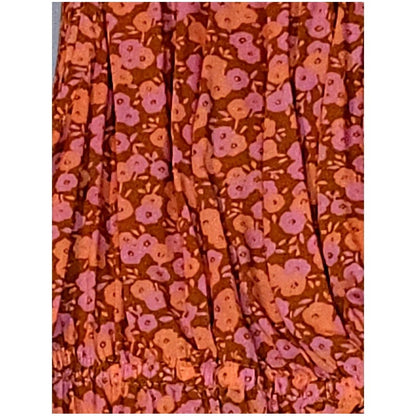 Floral One Shoulder Smocked Waist Top Pink Orange Ruffle Hem Summer Blouse M