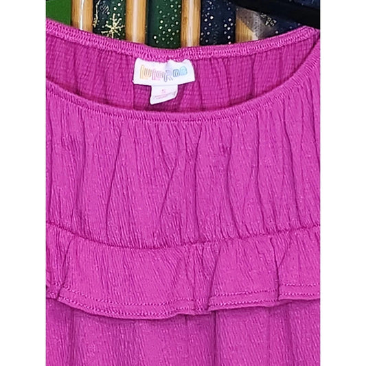 LuLaRoe Bright Pink Magenta Ruffle Chest Short Sleeve Blouse Top Womens Small