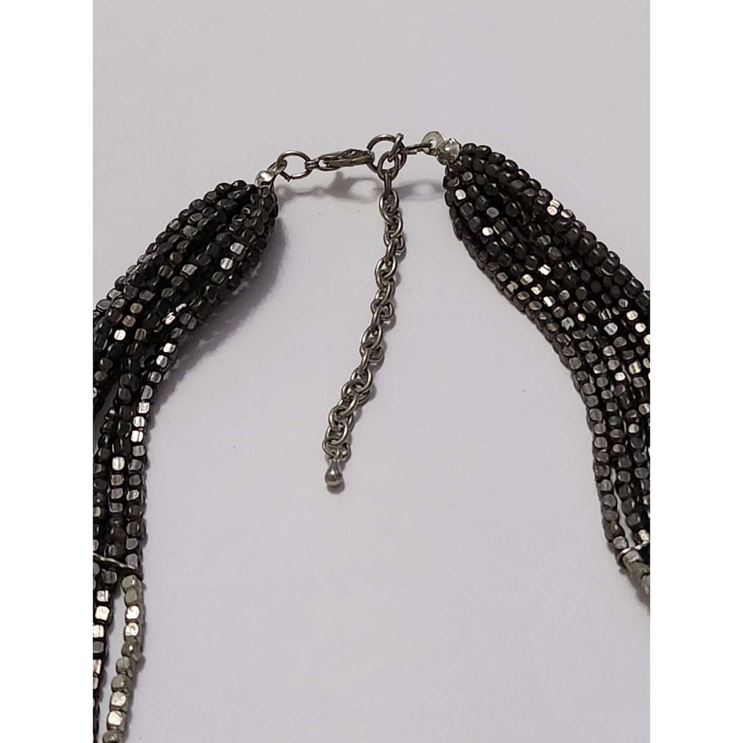 Chico's Multi Strand Beaded Bib Necklace Gunmetal Silver Tone Statement Chunky