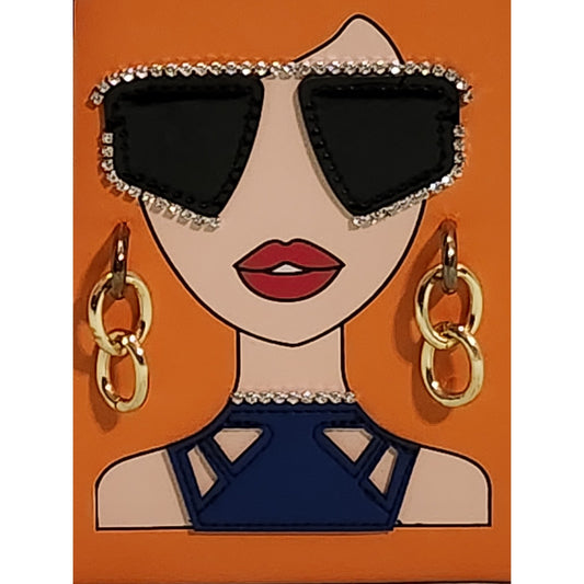 Unique 3D Lady Face Top Handle Bag Orange Pop Art Box Clutch Crossbody NWT