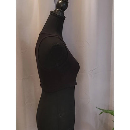 Mono B Ribbed Crop Tank Top Black Racerback High Neck