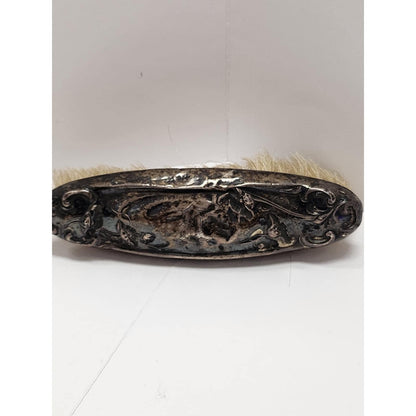 Antique Ornate Silver Tone Repousse Monogrammed Clothes Brush Victorian Style