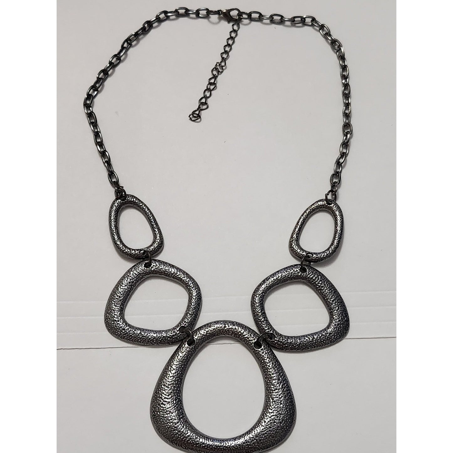 Gunmetal Textured Bib Necklace and Earring Set Geometric Statement Jewelry