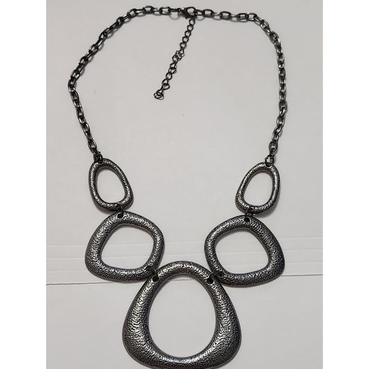 Gunmetal Textured Bib Necklace and Earring Set Geometric Statement Jewelry