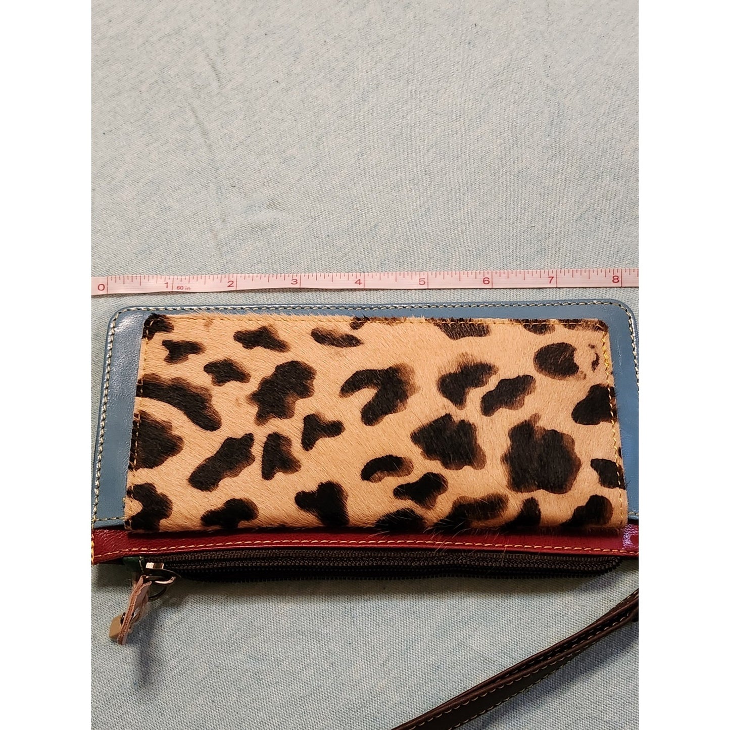 NWT Aria Leather Hair on Hide Leopard Print Wristlet Wallet Maximalist Clutch