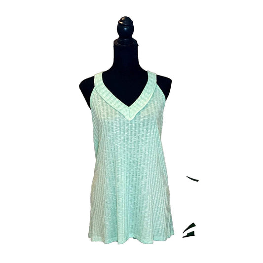Hapti Tank Top Mint Green Ribbed Knit V-Neck Racerback Sleeveless Boho Shirt M