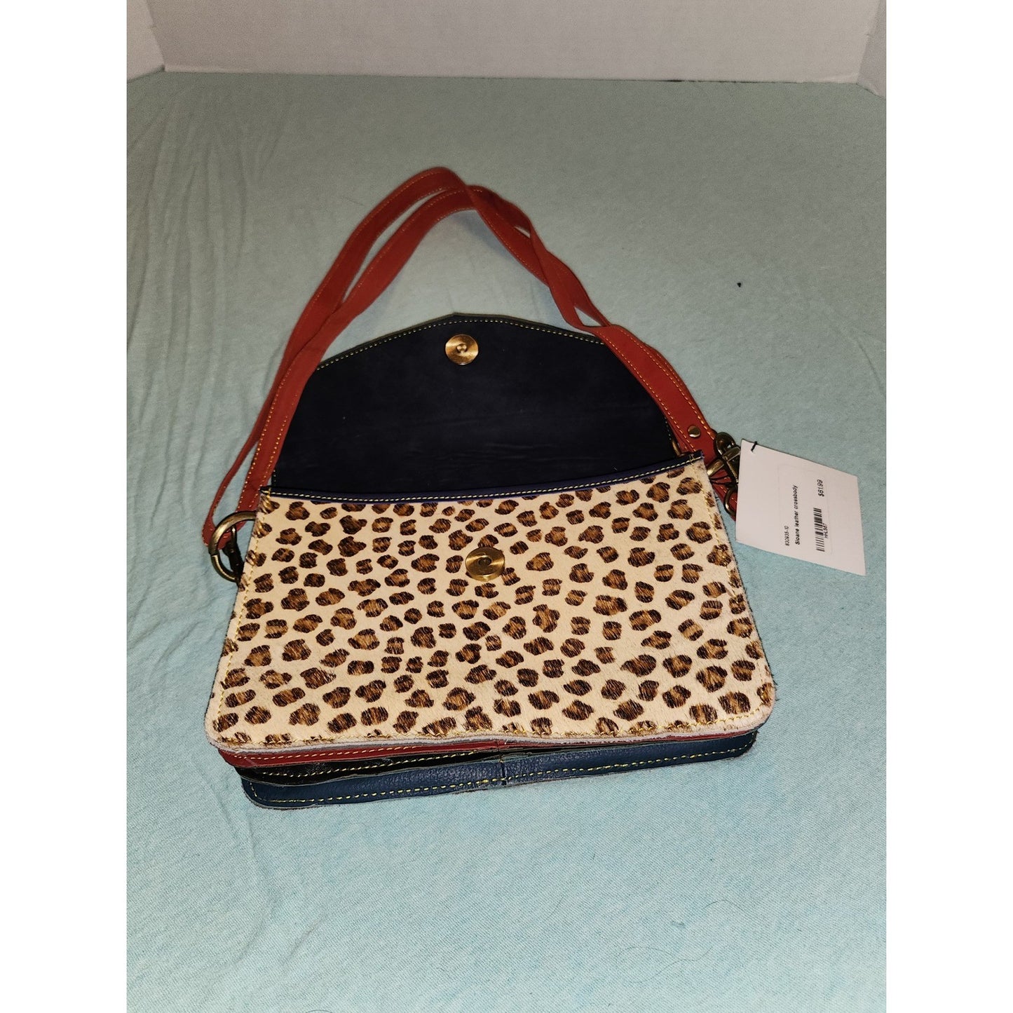 Sloane Leopard Print Calf Hair Leather Crossbody Bag Brown Red