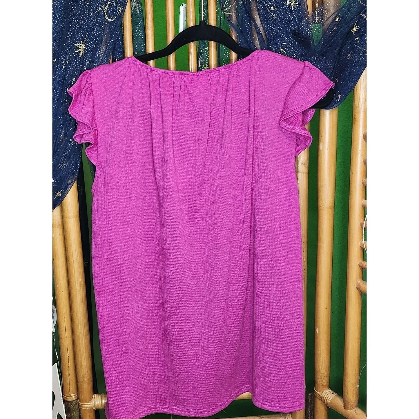 LuLaRoe Bright Pink Magenta Ruffle Chest Short Sleeve Blouse Top Womens Small