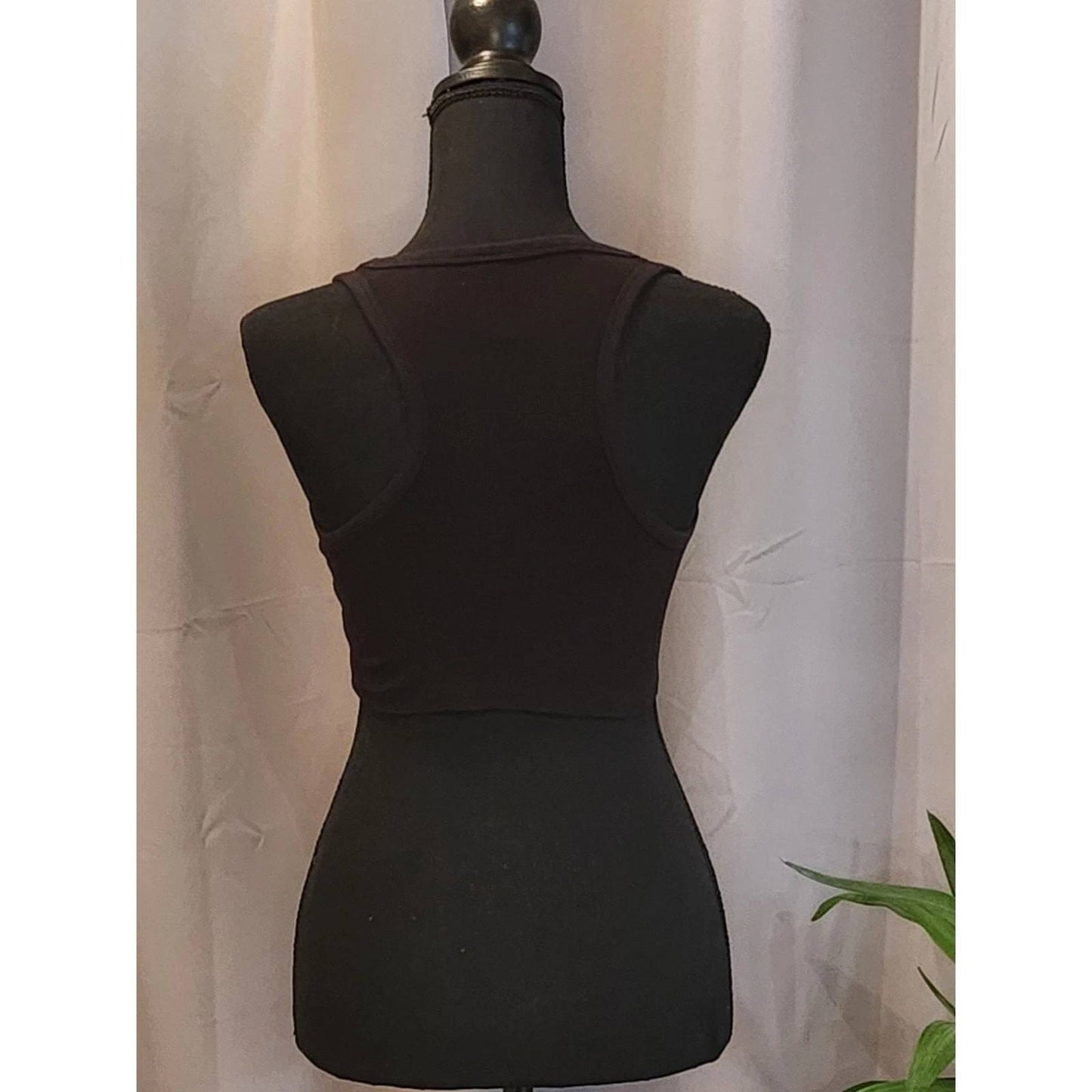 Mono B Ribbed Crop Tank Top Black Racerback High Neck