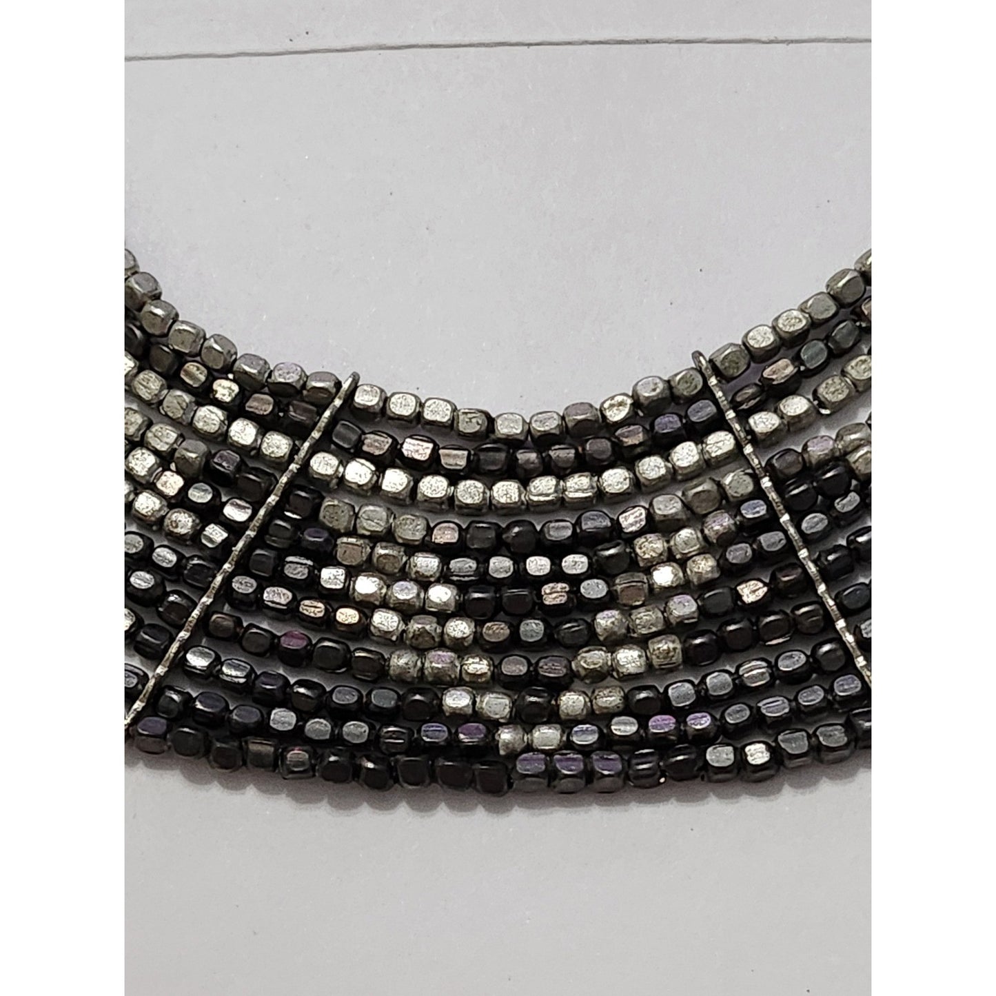 Chico's Multi Strand Beaded Bib Necklace Gunmetal Silver Tone Statement Chunky