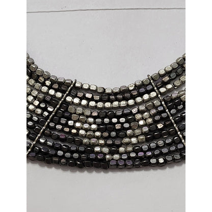 Chico's Multi Strand Beaded Bib Necklace Gunmetal Silver Tone Statement Chunky