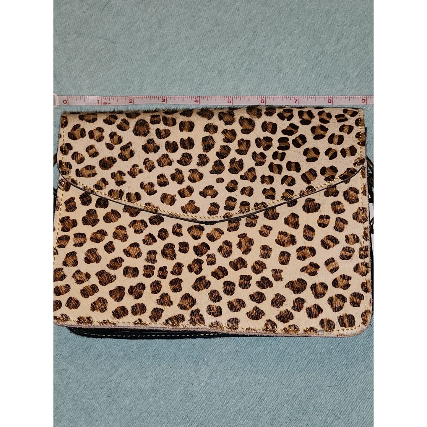 Sloane Leopard Print Calf Hair Leather Crossbody Bag Brown Red
