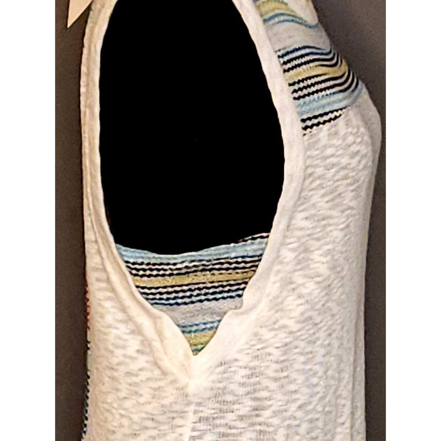 SugarFox Tank Cream Multicolor Stripe Knit Muscle Shirt Boho Festival Beach