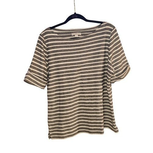 Kim Rogers Womens Top Black White Striped Short Sleeve Textured Knit Boat Neck XL