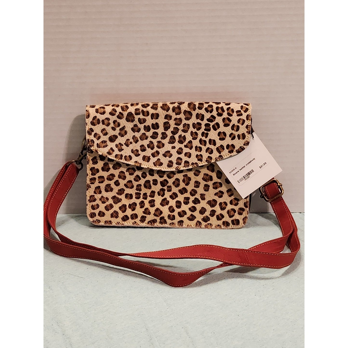 Sloane Leopard Print Calf Hair Leather Crossbody Bag Brown Red