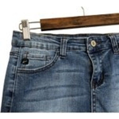 Kancan Womens Blue Denim Mini Skirt Wash Frayed Raw Hem New