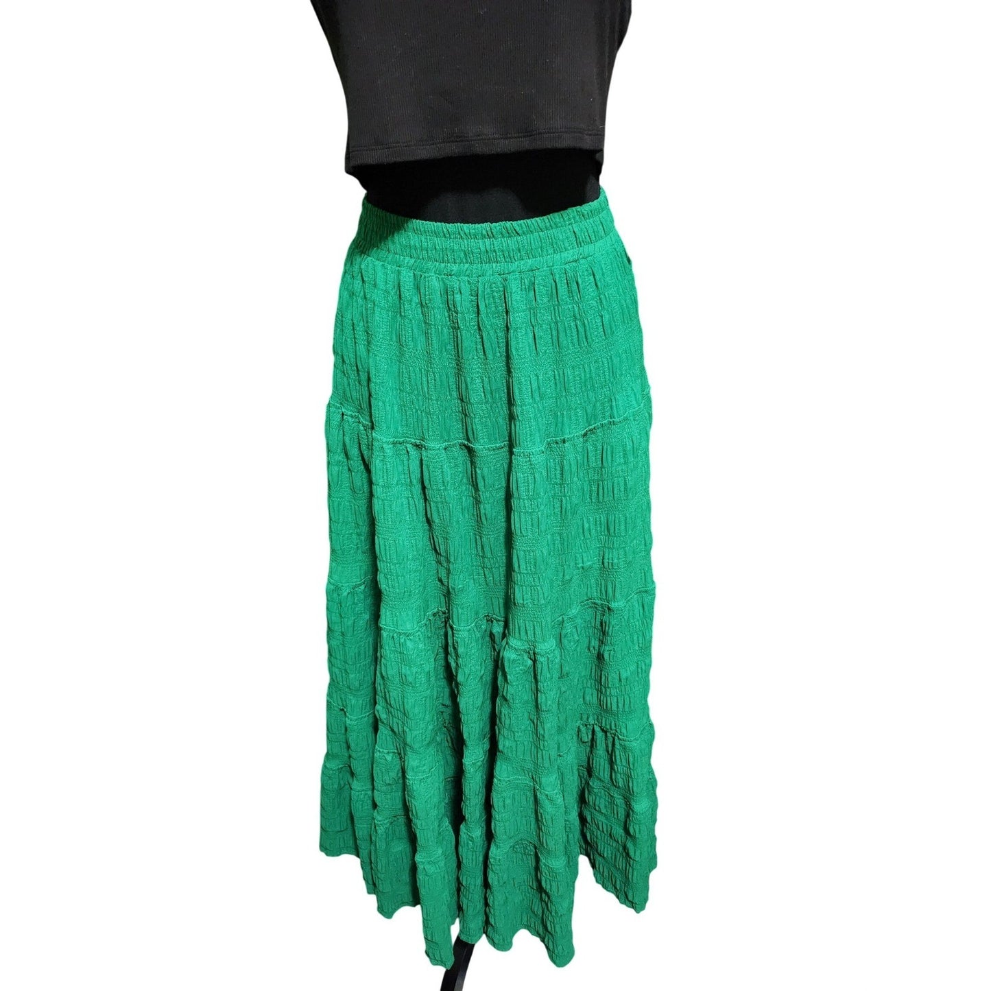 Davi & Dani Sage Green Flowy Midi Skirt Ruffle Hem Cottagecore Boho Tiered Large