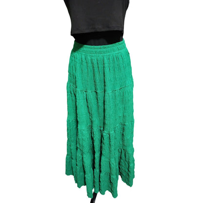 Davi & Dani Sage Green Flowy Midi Skirt Ruffle Hem Cottagecore Boho Tiered Large