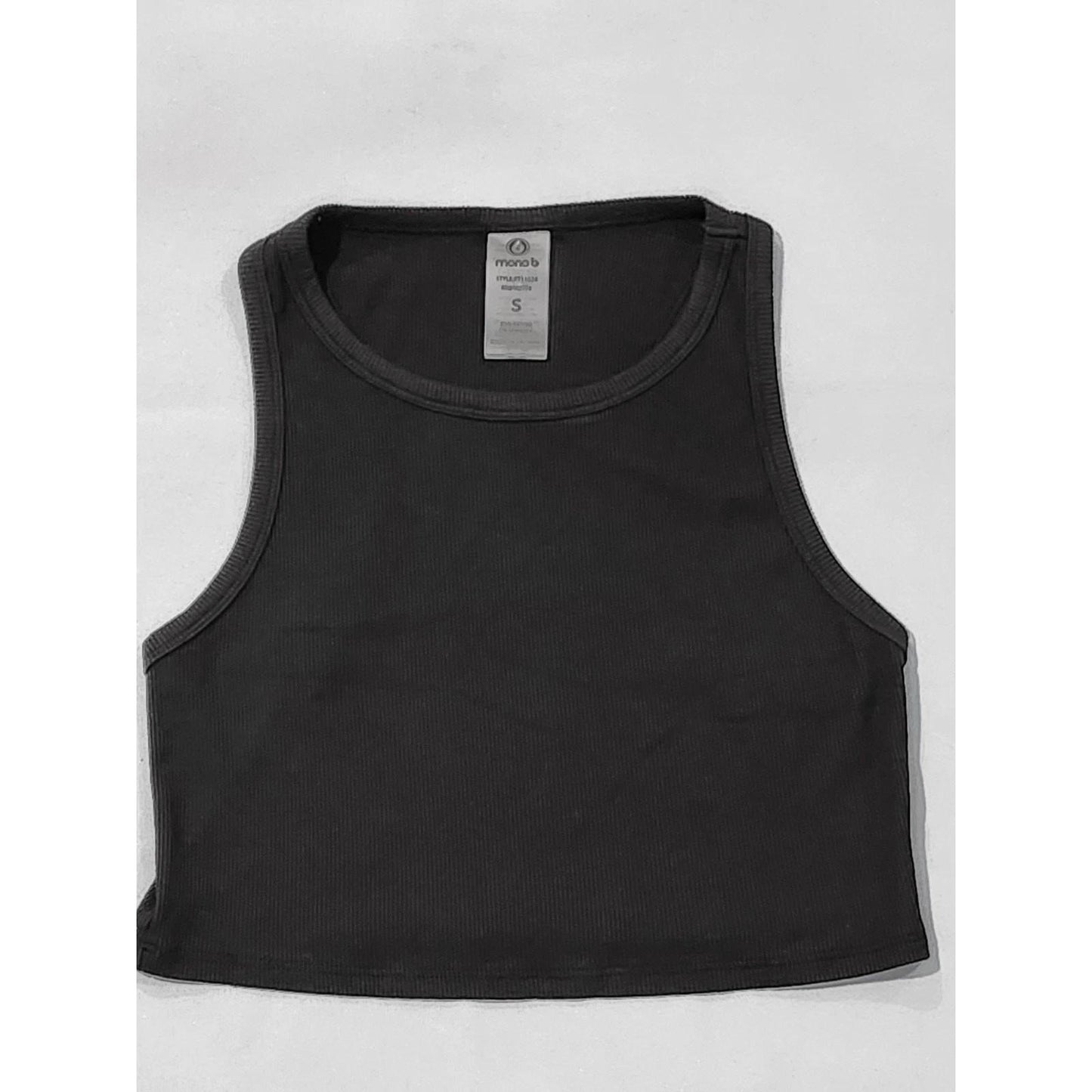Mono B Ribbed Crop Tank Top Black Racerback High Neck