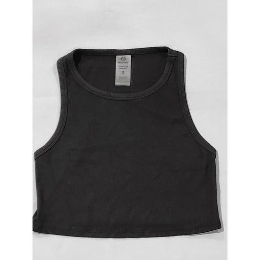 Mono B Ribbed Crop Tank Top Black Racerback High Neck