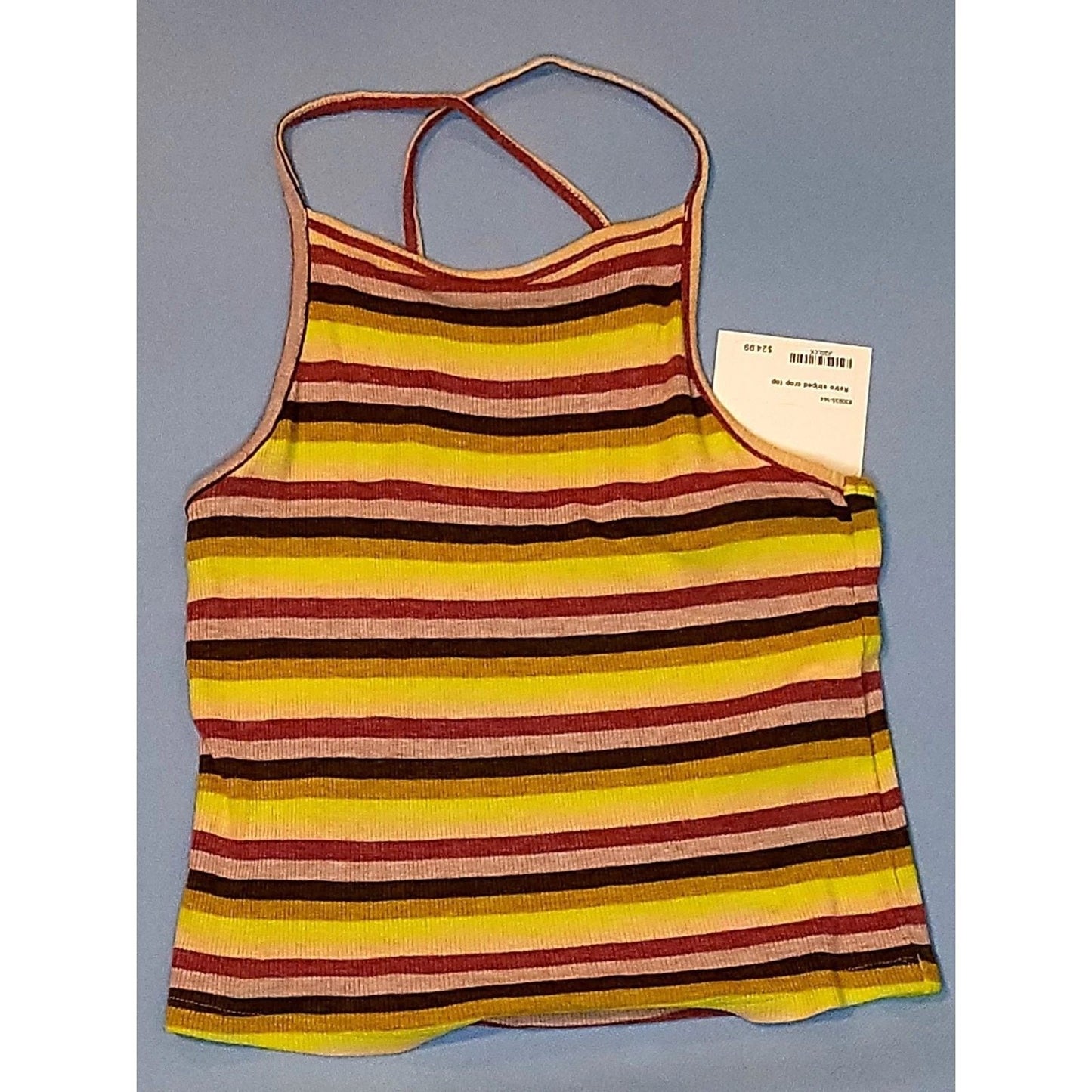 RVCA Womens Striped Ribbed Knit Crop Top Halter High Neck Multi Color