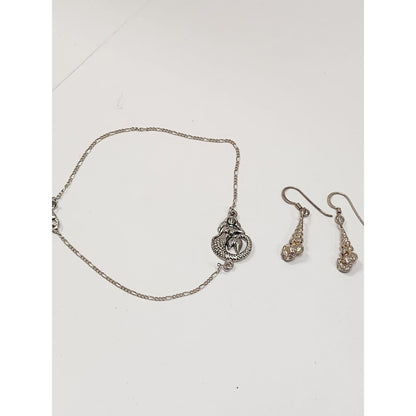 925 Sterling Silver Mermaid Bracelet Shell Dangle Earrings Coastal Jewelry Set