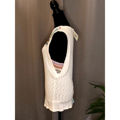 SugarFox Tank Cream Multicolor Stripe Knit Muscle Shirt Boho Festival Beach