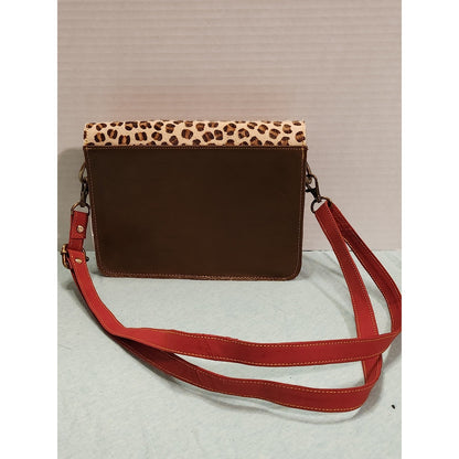 Sloane Leopard Print Calf Hair Leather Crossbody Bag Brown Red