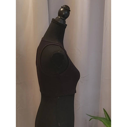 Mono B Ribbed Crop Tank Top Black Racerback High Neck