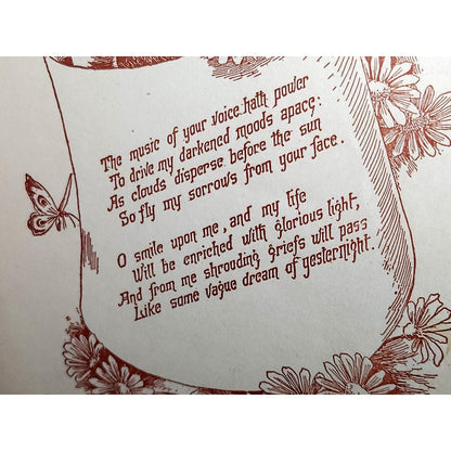 Antique Victorian Die Cut Greeting Card Embossed Gold Couple Romantic Poetry