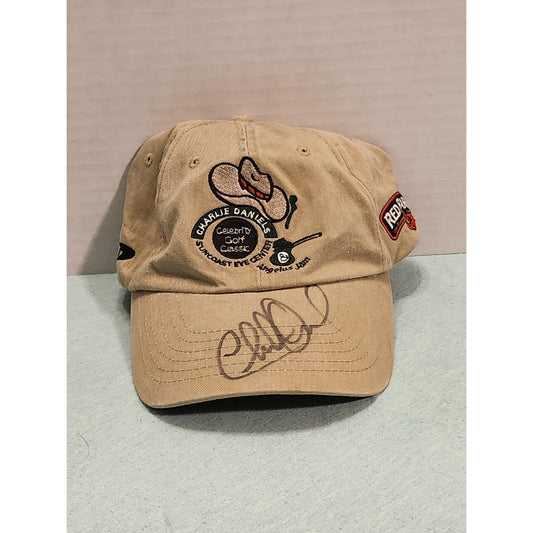 Charlie Daniels Signed Celebrity Golf Classic Hat Tan Red Baron Razor Cap