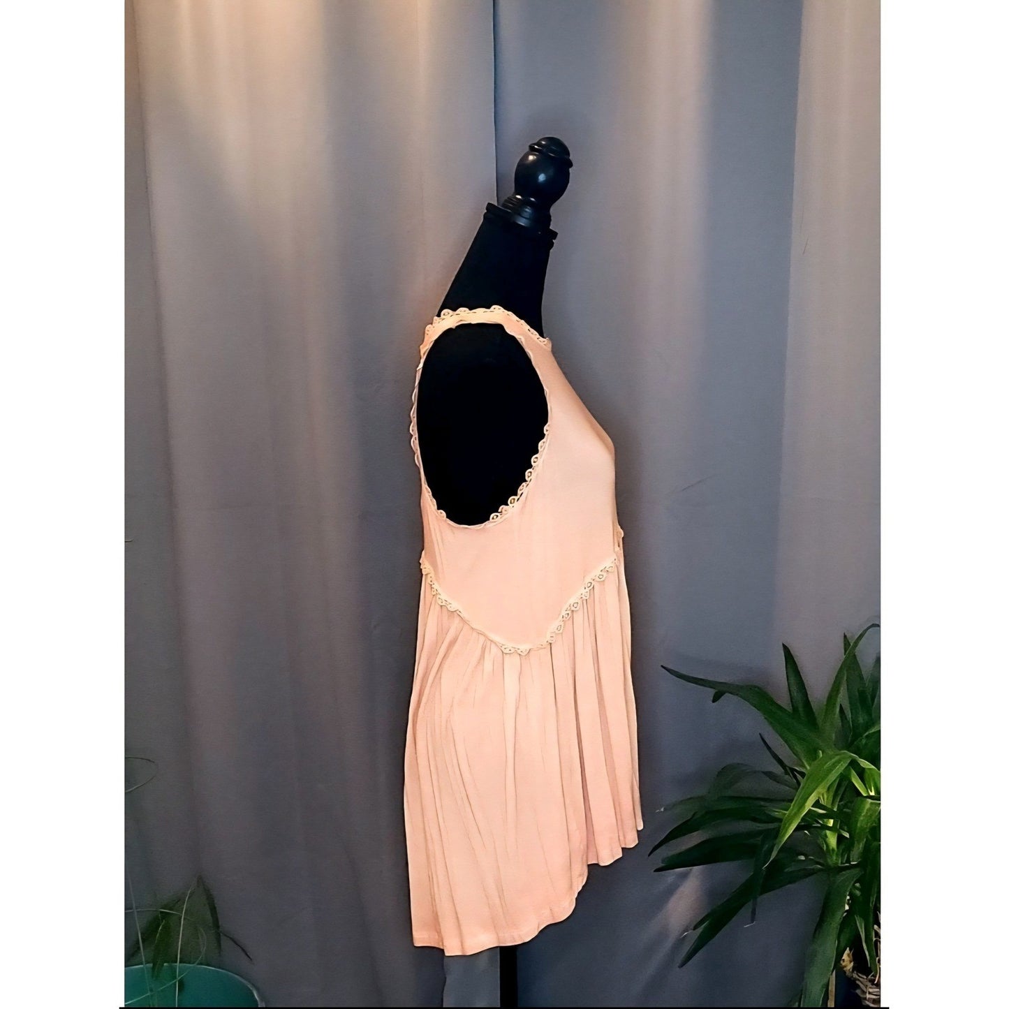NWT POL Tank Top Tunic Peach Crochet Lace Trim Boho Babydoll Sun Dress Shirt