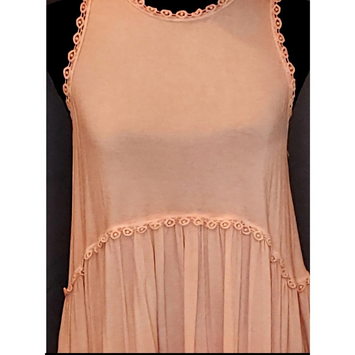 NWT POL Tank Top Tunic Peach Crochet Lace Trim Boho Babydoll Sun Dress Shirt