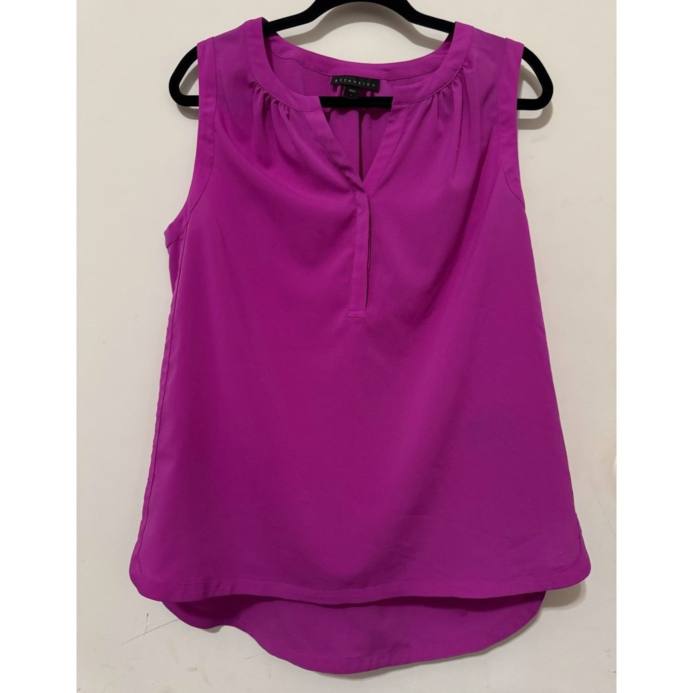 Attention Womens Magenta Purple Sleeveless Split V-Neck Blouse Top Size Large