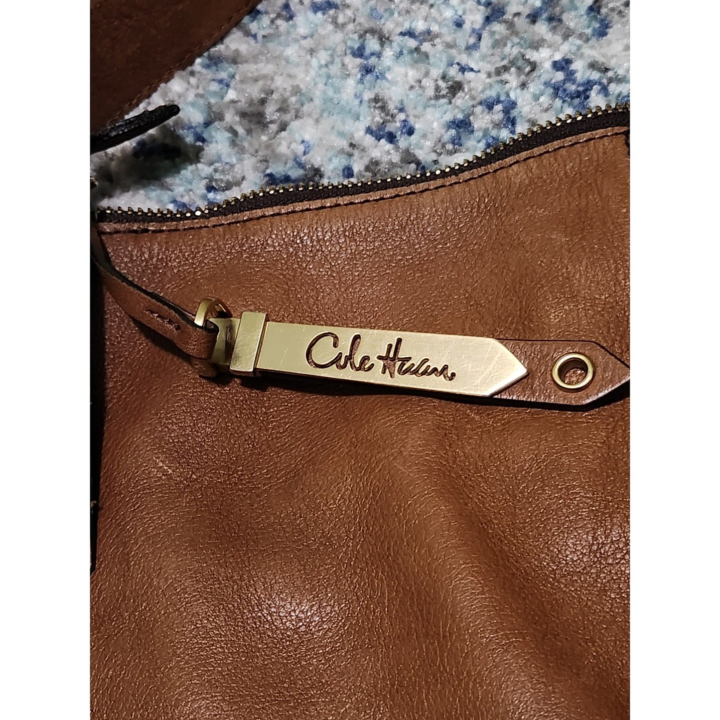 Cole Haan Brown Leather Grommet Hobo Bag Gold Hardware Slouchy Shoulder Bag