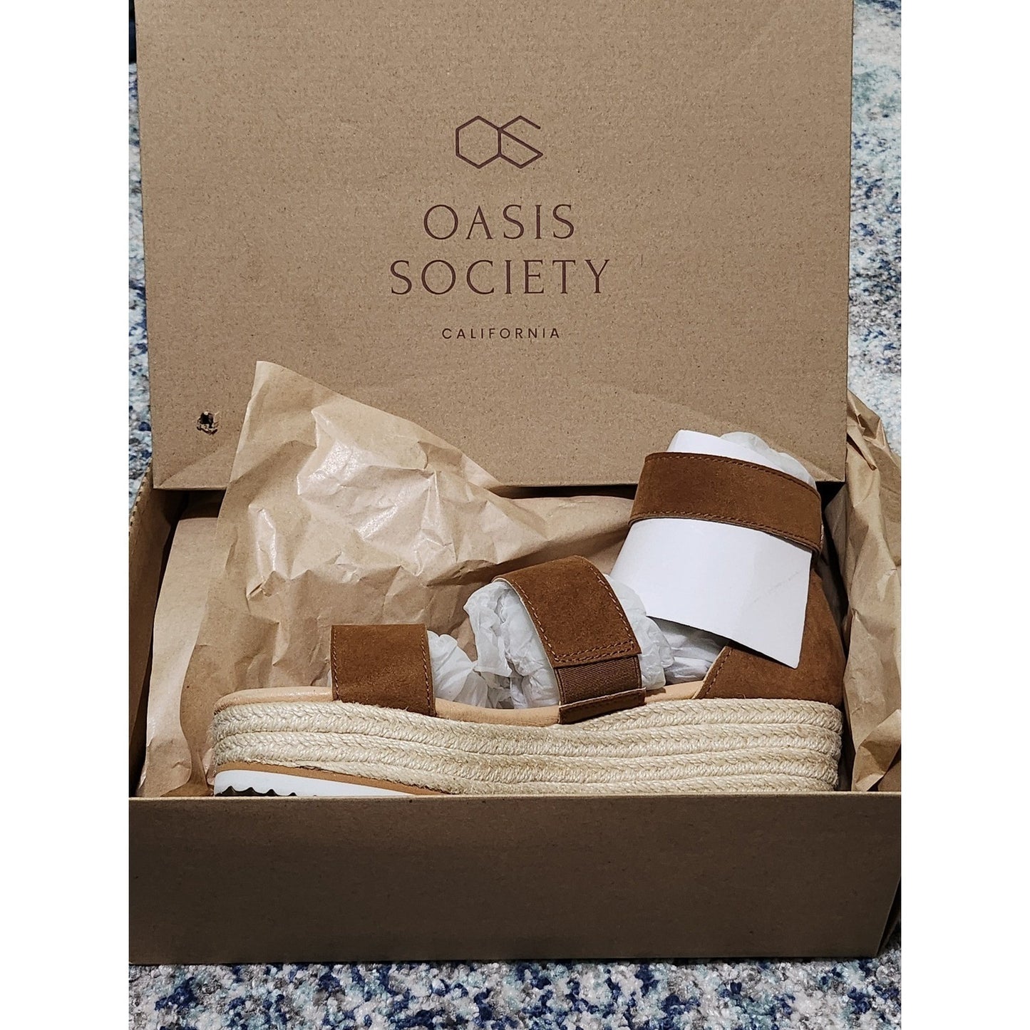 NEW Oasis Society California Womens Cognac Brown Espadrille Wedge Sandals 6.5
