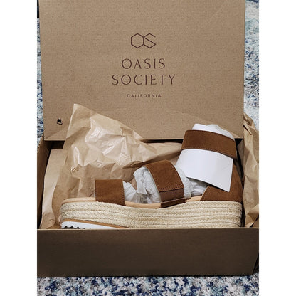 NEW Oasis Society California Womens Cognac Brown Espadrille Wedge Sandals 6.5