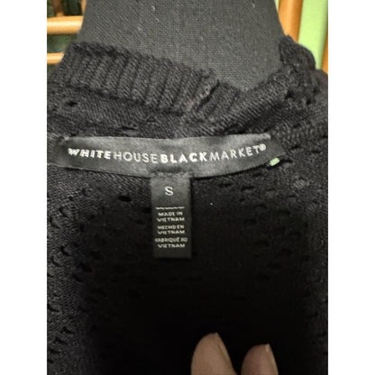 White House Black Market Womens Black Pointelle Open Front Cardigan Sweater S