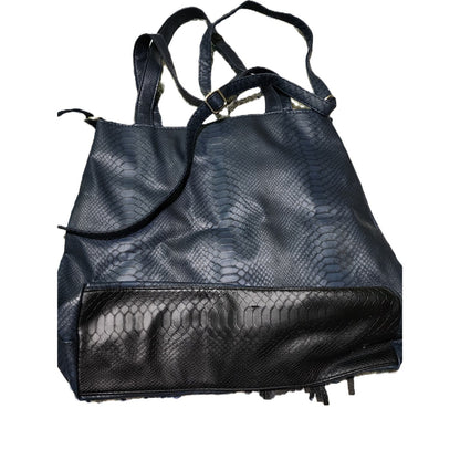 Giannini Navy Blue Black Faux Snakeskin Tassel Tote Hobo Bag Chain Detail Womens
