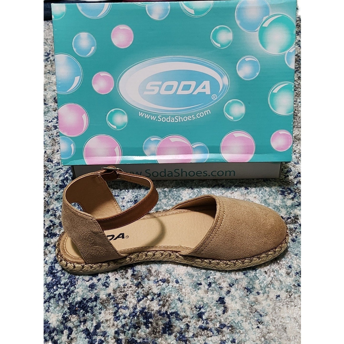 NEW Soda Womens Espadrille Sandals Tan Faux Suede Ankle Strap Flats Size 7 NIB