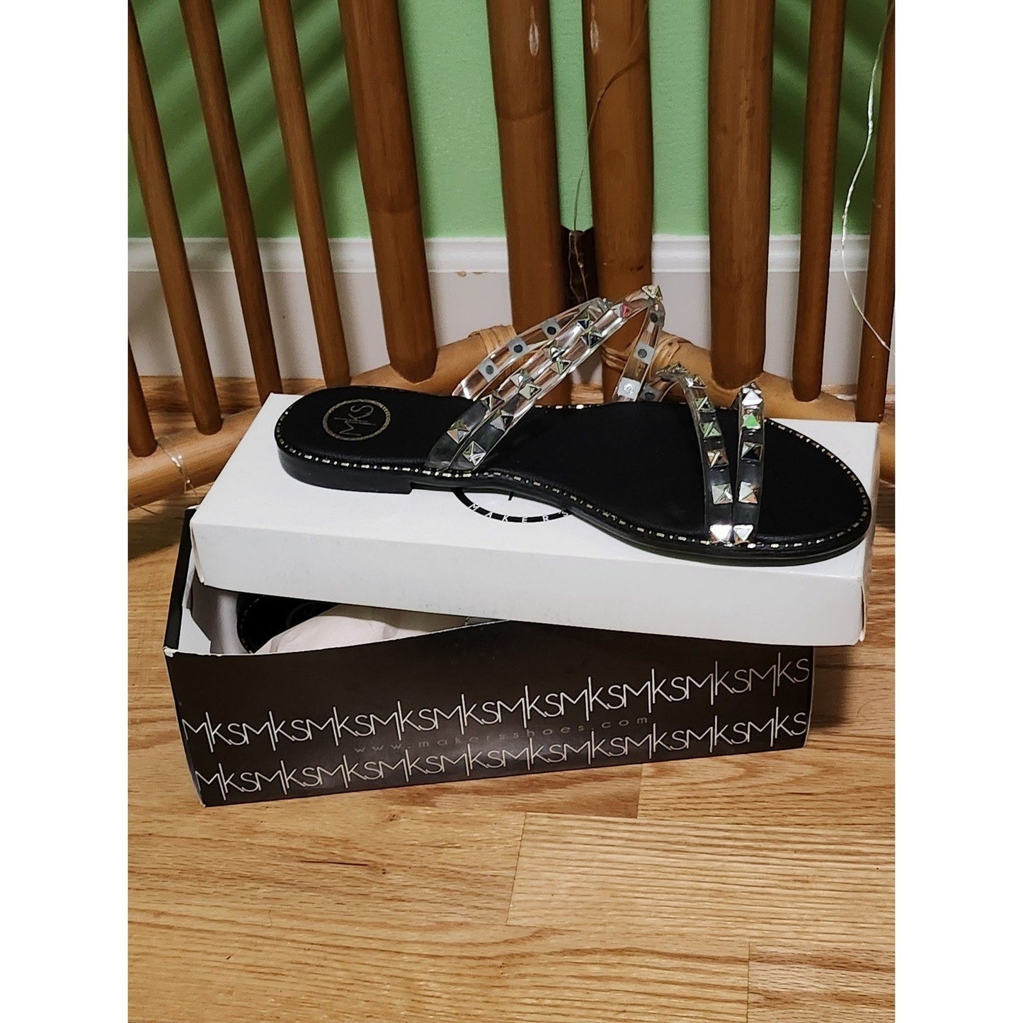 NEW MKS Lyda Studded Sandals Black Clear PVC Multi Pyramid Stud Slides Women 9