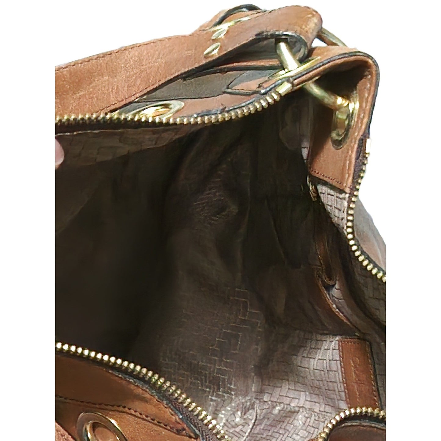 Cole Haan Brown Leather Grommet Hobo Bag Gold Hardware Slouchy Shoulder Bag