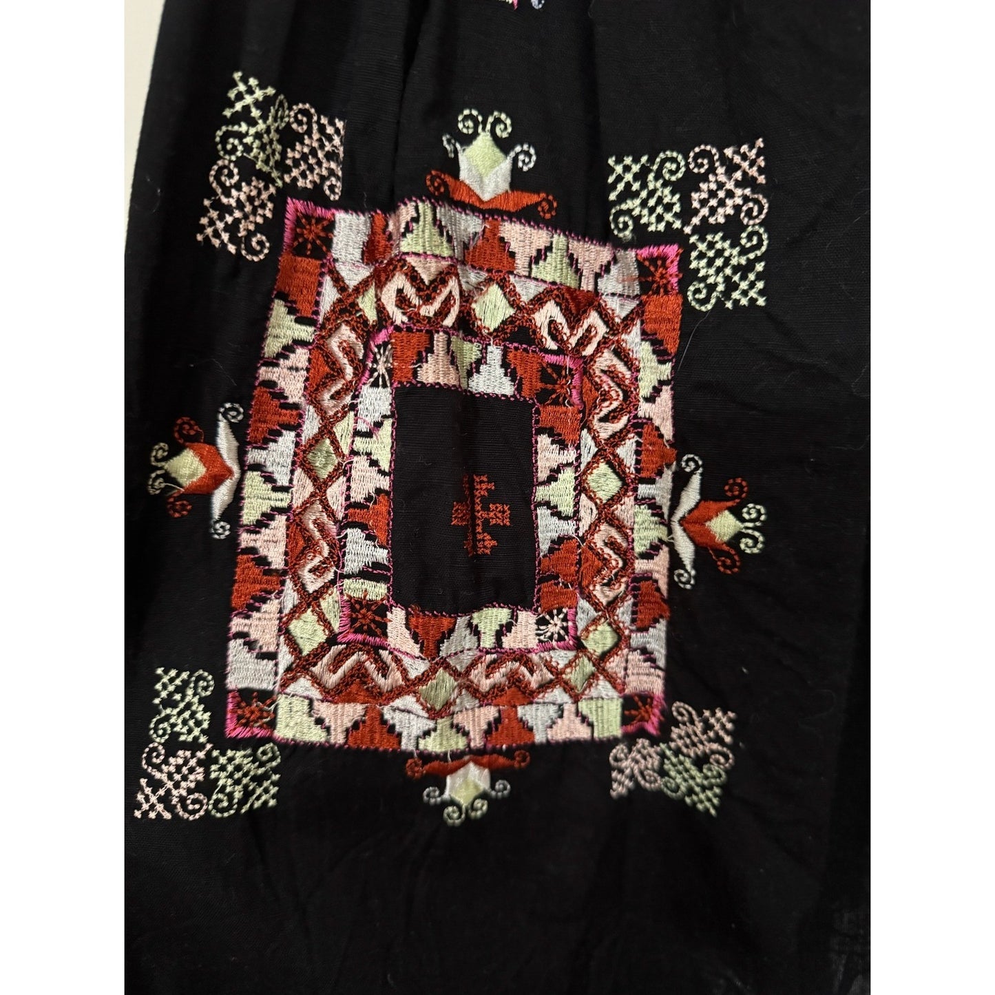 Free People Black Embroidered Boho Mini Dress Smocked Back Sleeveless Womens