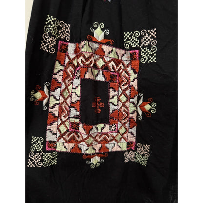 Free People Black Embroidered Boho Mini Dress Smocked Back Sleeveless Womens