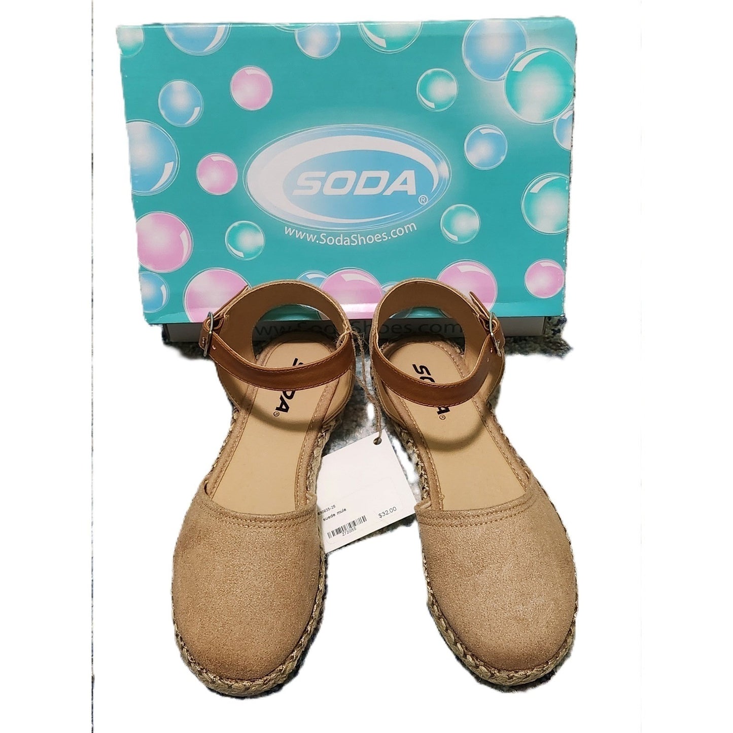 NEW Soda Womens Espadrille Sandals Tan Faux Suede Ankle Strap Flats Size 7 NIB