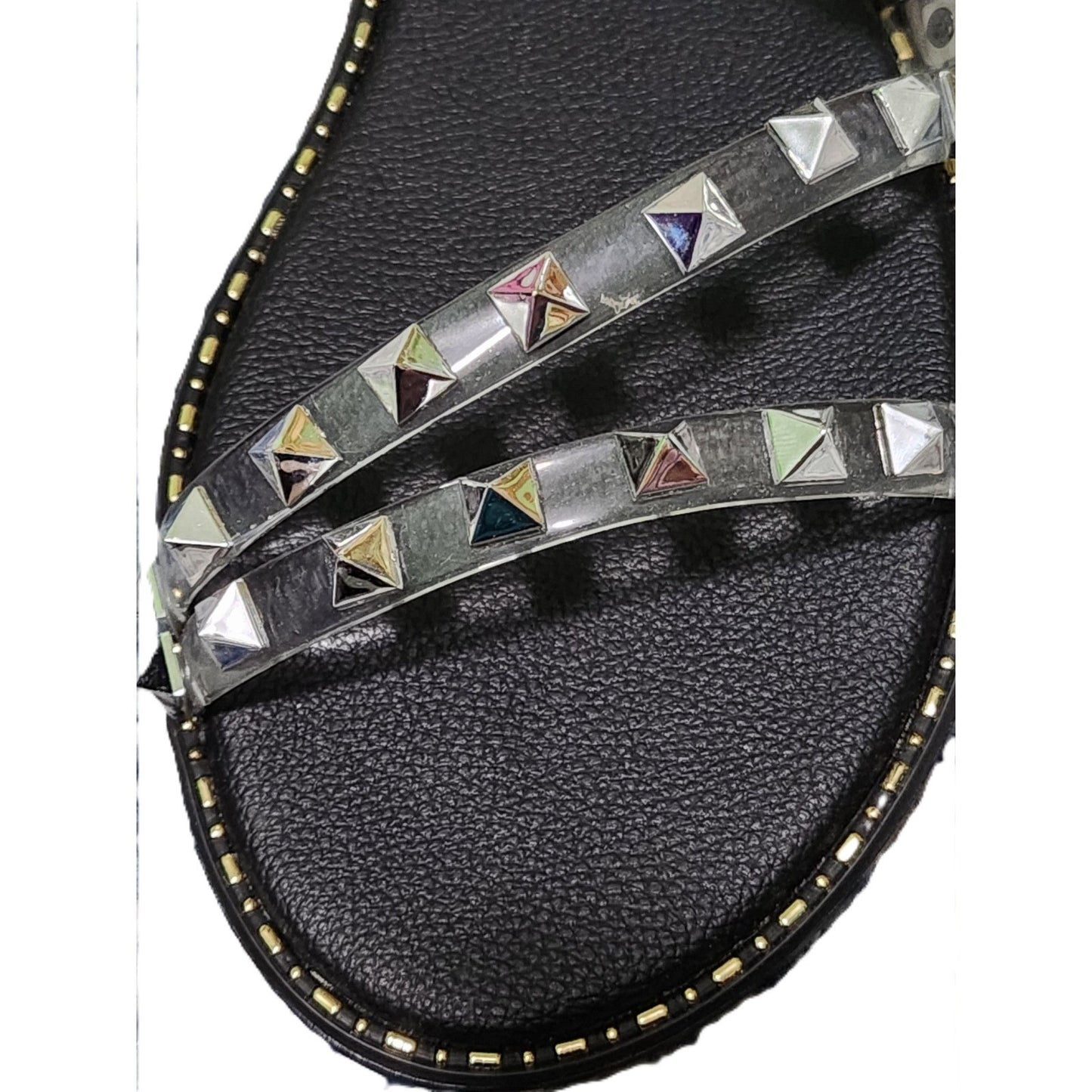 NEW MKS Lyda Studded Sandals Black Clear PVC Multi Pyramid Stud Slides Women 9