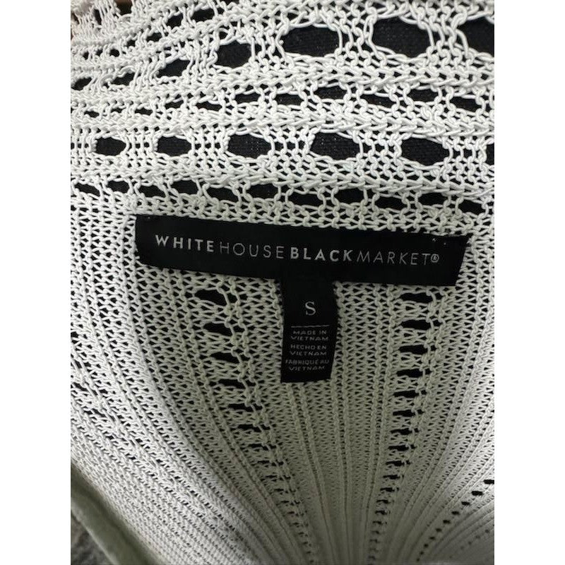 White House Black Market White Pointelle Knit Belted Cardigan Sweater Womens S
